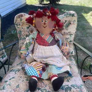 VTG sunflower Raggedy Anne handmade Painted Quilted Dress Dollie Apron Doll